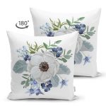 Çift Taraflı Beyaz Gül Tasarımlı Dijital Baskılı Dekoratif Süet Yastık Kırlent Kılıfı Realhomes