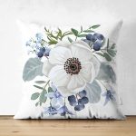 Çift Taraflı Beyaz Gül Tasarımlı Dijital Baskılı Dekoratif Süet Yastık Kırlent Kılıfı Realhomes