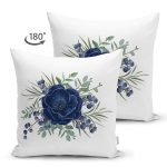 Çift Taraflı Pastel Mavi Gül Desenli Dijital Baskılı Modern Süet Yastık Kırlent Kılıfı Realhomes