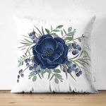 Çift Taraflı Pastel Mavi Gül Desenli Dijital Baskılı Modern Süet Yastık Kırlent Kılıfı Realhomes