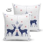 Çift Taraflı Mery Christmas Geyik Tasarımlı Dijital Baskılı Dekoratif Süet Yastık Kırlent Kılıfı Realhomes