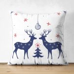Çift Taraflı Mery Christmas Geyik Tasarımlı Dijital Baskılı Dekoratif Süet Yastık Kırlent Kılıfı Realhomes