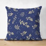 - Suet-K10078-Gorsel - Realhomes Çift Taraflı Lacivert Zeminli Yaprak Motifli Dijital Baskılı Modern Süet Yastık Kırlent Kılıfı Realhomes