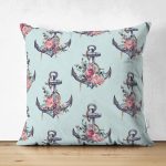 - Suet-K10081-Gorsel - Realhomes Çift Taraflı Mint Yeşili Zemin Çapa Tasarımlı Dijital Baskılı Dekoratif Süet Yastık Kırlent Kılıfı Realhomes