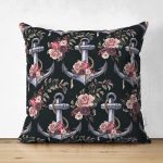 - Suet-K10082-Gorsel - Realhomes Çift Taraflı Siyah Zemin Çapa Motifli Dijital Baskılı Modern Süet Yastık Kırlent Kılıfı Realhomes