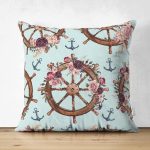 Çift Taraflı Mint Yeşili Zeminli Dümen Tasarımlı Dijital Baskılı Dekoratif Süet Yastık Kırlent Kılıfı Realhomes