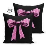- Suet-K10100-Gorsel-1 - Realhomes Çift Taraflı Siyah Zemin Pembe Kurdele Tasarımlı Dijital Baskılı Modern Süet Yastık Kırlent Kılıfı Realhomes