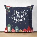 - Suet-K10103-Gorsel - Realhomes Çift Taraflı Happy New Year Tasarımlı Dijital Baskılı Dekoratif Süet Yastık Kırlent Kılıfı Realhomes