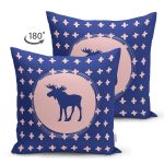 Çift Taraflı Lacivert Zemin Geyik Tasarımlı Dijital Baskılı Dekoratif Süet Yastık Kırlent Kılıfı Realhomes