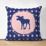 Çift Taraflı Lacivert Zemin Geyik Tasarımlı Dijital Baskılı Dekoratif Süet Yastık Kırlent Kılıfı Realhomes