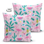 Realhomes Çift Taraflı Pembe Zeminli Flamingo Tasarımlı Dijital Baskılı Modern Süet Yastık Kırlent Kılıfı Realhomes