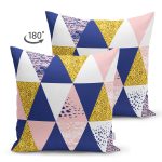 Çift Taraflı Renkli Üçgen Tasarımlı Dijital Baskılı Modern Süet Yastık Kırlent Kılıfı Realhomes