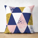 Çift Taraflı Renkli Üçgen Tasarımlı Dijital Baskılı Modern Süet Yastık Kırlent Kılıfı Realhomes