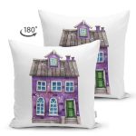 - Suet-K10116-Gorsel-1 - Realhomes Çift Taraflı Minyatür Mor Ev Çizimli Dijital Baskılı Modern Süet Yastık Kırlent Kılıfı Realhomes