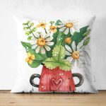 Çift Taraflı Pastel Renkli Çiçek Tasarımlı Dijital Baskılı Dekoratif Süet Yastık Kırlent Kılıfı Realhomes