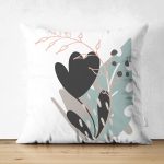 Çift Taraflı Sanatsal Yaprak Çizimli Dijital Baskılı Modern Süet Yastık Kırlent Kılıfı Realhomes