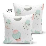 Realhomes Çift Taraflı Küçük Kaktüs Motifli Özel Tasarım Dijital Baskılı Modern Süet Yastık Kırlent Kılıfı Realhomes