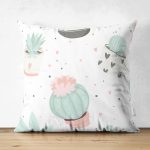 Realhomes Çift Taraflı Küçük Kaktüs Motifli Özel Tasarım Dijital Baskılı Modern Süet Yastık Kırlent Kılıfı Realhomes