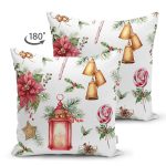 Çift Taraflı Şamdan Tasarımlı Yılbaşı Konseptli Dijital Baskılı Modern Süet Yastık Kırlent Kılıfı Realhomes