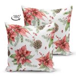 Çift Taraflı Kırmızı Gül & Kozalak Tasarımlı Dijital Baskılı Modern Süet Yastık Kırlent Kılıfı Realhomes