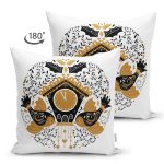 - Suet-K10135-Gorsel-1 - Realhomes Çift Taraflı Çini Çizimli Guguklu Saat Motifli Dijital Baskılı Dekoratif Süet Yastık Kırlent Kılıfı Realhomes