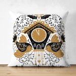 - Suet-K10135-Gorsel - Realhomes Çift Taraflı Çini Çizimli Guguklu Saat Motifli Dijital Baskılı Dekoratif Süet Yastık Kırlent Kılıfı Realhomes
