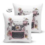 - Suet-K10139-Gorsel-1 - Realhomes Çift Taraflı Pembe Antika Daktilo Çizimli Dijital Baskılı Dekoratif Süet Yastık Kırlent Kılıfı Realhomes
