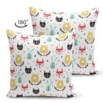 - Print - Realhomes Realhomes Çift Taraflı Sevimli Minik Hayvanlar Çizimli Özel Tasarım Dijital Baskılı Modern Süet Yastık Kırlent Kılıfı Realhomes
