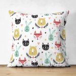 - Print - Realhomes Realhomes Çift Taraflı Sevimli Minik Hayvanlar Çizimli Özel Tasarım Dijital Baskılı Modern Süet Yastık Kırlent Kılıfı Realhomes