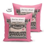 Çift Taraflı Pembe Zemin Daktilo Tasarımlı Dijital Baskılı Modern Süet Yastık Kırlent Kılıfı Realhomes