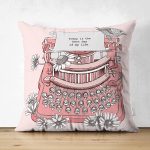 - Suet-K10141-Gorsel - Realhomes Çift Taraflı Antika Daktilo Motifli Dijital Baskılı Dekoratif Süet Yastık Kırlent Kılıfı Realhomes