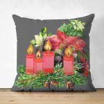 - Suet-K10143-Gorsel - Realhomes Çift Taraflı Gri Zemin Çam Yapraklı Mum Tasarımlı Dijital Baskılı Dekoratif Süet Yastık Kırlent Kılıfı Realhomes