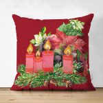 - Suet-K10145-Gorsel - Realhomes Çift Taraflı Bordo Zemin Çam Yapraklı Mum Tasarımlı Dijital Baskılı Dekoratif Süet Yastık Kırlent Kılıfı Realhomes