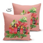 - Suet-K10146-Gorsel-1 - Realhomes Çift Taraflı Pembe Zemin Çam Yapraklı Mum Tasarımlı Dijital Baskılı Modern Süet Yastık Kırlent Kılıfı Realhomes