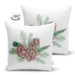 Çift Taraflı Kozalak Çizimli Cristmas Temalı Dijital Baskılı Dekoratif Süet Yastık Kırlent Kılıfı Realhomes