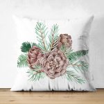Çift Taraflı Kozalak Çizimli Cristmas Temalı Dijital Baskılı Dekoratif Süet Yastık Kırlent Kılıfı Realhomes