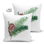 Çift Taraflı Kozalak Çizimli Cristmas Temalı Dijital Baskılı Modern Süet Yastık Kırlent Kılıfı Realhomes
