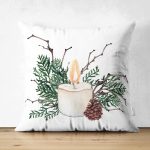 - Suet-K10160-Gorsel - Realhomes Çift Taraflı Mum & Kozalak Tasarımlı Christmas Temalı Dijital Baskılı Modern Süet Yastık Kırlent Kılıfı Realhomes