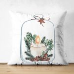 - Suet-K10161-Gorsel - Realhomes Çift Taraflı Mum & Kozalak Tasarımlı Christmas Temalı Dijital Baskılı Dekoratif Süet Yastık Kırlent Kılıfı Realhomes
