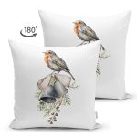 Çift Taraflı Çan & Kuş Motifli Dijital Baskılı Modern Süet Yastık Kırlent Kılıfı Realhomes