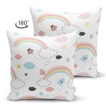 Realhomes Çift Taraflı Gökkuşağı ve Kelebek Motifli Özel Tasarım Dijital Baskılı Modern Süet Yastık Kırlent Kılıfı Realhomes