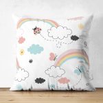 Realhomes Çift Taraflı Gökkuşağı ve Kelebek Motifli Özel Tasarım Dijital Baskılı Modern Süet Yastık Kırlent Kılıfı Realhomes