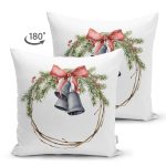 Çift Taraflı Çanlı Çelenk Tasarımlı Dijital Baskılı Modern Süet Yastık Kırlent Kılıfı Realhomes