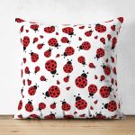 - Basic RGB - Realhomes Realhomes Çift Taraflı Uğurböceği Motifli Özel Tasarım Dijital Baskılı Modern Süet Yastık Kırlent Kılıfı Realhomes