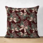 Çift Taraflı Kahve Zemin Kozalak Tasarımlı Dijital Baskılı Dekoratif Süet Yastık Kırlent Kılıfı Realhomes