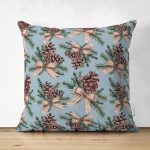 - Suet-K10181-Gorsel - Realhomes Çift Taraflı Mavi Zemin Kozalak Tasarımlı Dijital Baskılı Modern Süet Yastık Kırlent Kılıfı Realhomes