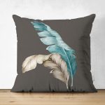 - Suet-K10186-Gorsel - Realhomes Çift Taraflı Mavi & Sarı Tüy Motifli Dijital Baskılı Dekoratif Süet Yastık Kırlent Kılıfı Realhomes