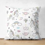 Realhomes Çift Taraflı Unicorn At Tasarımlı Dijital Baskılı Modern Süet Yastık Kırlent Kılıfı Realhomes