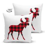 - Suet-K10193-Gorsel-1 - Realhomes Çift Taraflı Ekose Geyik Tasarımlı Dijital Baskılı Modern Süet Yastık Kırlent Kılıfı Realhomes