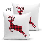 - Suet-K10195-Gorsel-1 - Realhomes Çift Taraflı Ekose Geyik Tasarımlı Dijital Baskılı Modern Süet Yastık Kırlent Kılıfı Realhomes